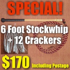 SPECIAL! 6 Foot 4 Plait Red Hide Stock Whip + Crackers + Postage